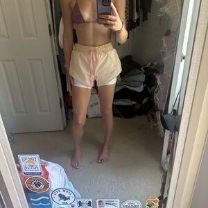 Beige Shorts with Pink Drawstring